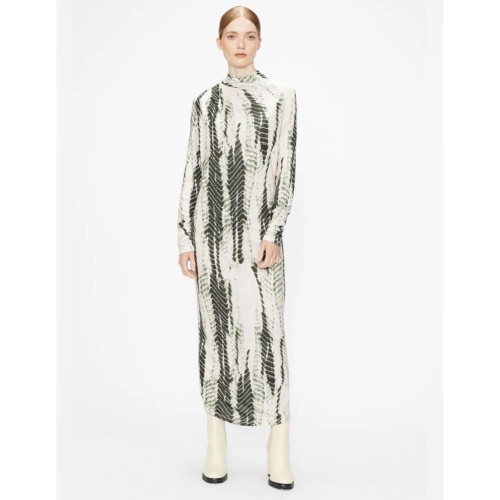 Ted Baker Kyliea Maxi Dress Size 5 Large Green Tie Dye Mock Neck Long Sleeve